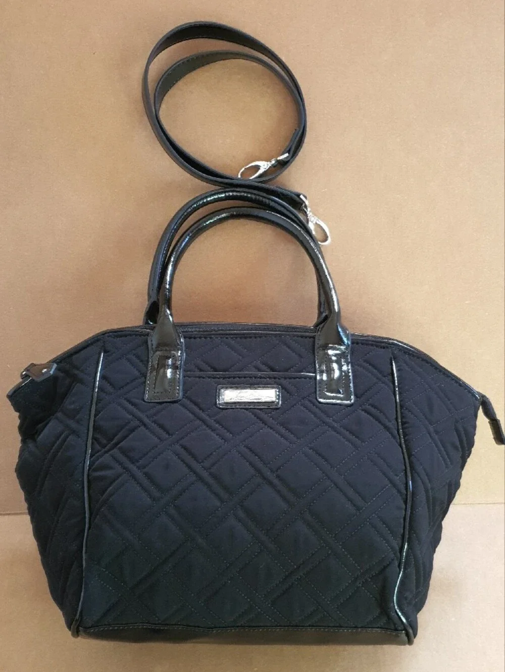 Vera Bradley Black Quilted Trimmed Satchel/Tote with Patent Trim - NWOT